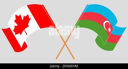 Gekreuzte und winkende Flaggen von Aserbaidschan und Kanada. Vektorgrafik Stock Vektor