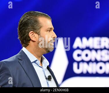 Orlando, Usa. Februar 2021, 26th. Donald Trump Jr. spricht bei der Conservative Political Action Conference (CPAC) 2021, die von der American Conservative Union im Hyatt Regency Orlando in Orlando, Florida, am Freitag, den 26. Februar 2021 veranstaltet wird. Foto von Joe Marino/UPI Kredit: UPI/Alamy Live Nachrichten Stockfoto