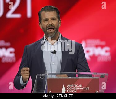 Orlando, Usa. Februar 2021, 26th. Donald Trump Jr. spricht bei der Conservative Political Action Conference (CPAC) 2021, die von der American Conservative Union im Hyatt Regency Orlando in Orlando, Florida, am Freitag, den 26. Februar 2021 veranstaltet wird. Foto von Joe Marino/UPI Kredit: UPI/Alamy Live Nachrichten Stockfoto