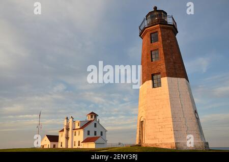 Point Judith Leuchtturm und Küstenwache Station in Narragansett, Rhode Island. Stockfoto