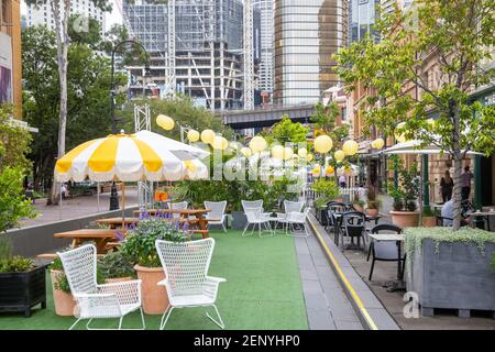 The Rocks Sydney, Alfresco Dining Promotion, fördert Konsumausgaben, die Teil der Erholung von der Wirtschaft im Jahr 19 sind, Sydney, Australien Stockfoto