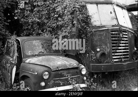 Automobilarchäologie - Molteno (Lecco) - Italien 1987 (Foto auf Fotofilm) Stockfoto