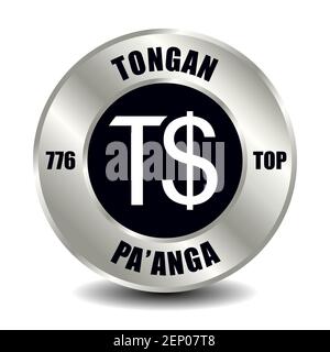 Tonga Geldsymbol isoliert auf runder Silbermünze. Vektorzeichen des Währungssymbols mit internationalem ISO-Code und Abkürzung Stock Vektor