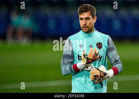 VALENCIA, SPANIEN - FEBRUAR 26: Torwart Aitor Fernandez von Levante während des LaLiga Santander-Spiels zwischen Levante und Athletic Bilbao in Estadi Stockfoto