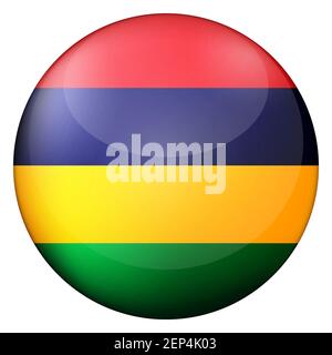 Glaskugel mit Flagge von Mauritius. Runde Kugel, Vorlagensymbol. Mauritisches nationales Symbol. Glänzende realistische Kugel, 3D abstrakter Vektor Stock Vektor