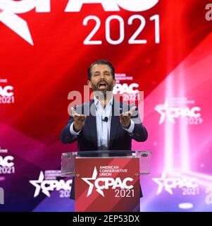 Orlando, Usa. Februar 2021, 26th. Donald Trump, Jr. spricht bei der Conservative Political Action Conference 2021 im Hyatt Regency an die Teilnehmer. Der ehemalige US-Präsident Donald Trump soll sich am letzten Tag der Konferenz an die Teilnehmer wenden. Kredit: SOPA Images Limited/Alamy Live Nachrichten Stockfoto