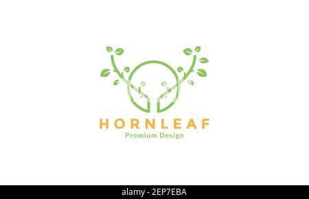 Grüne Blatt Pflanze mit Hirsch Kopf Logo Design Vektor-Symbol Symbolgrafik Stock Vektor