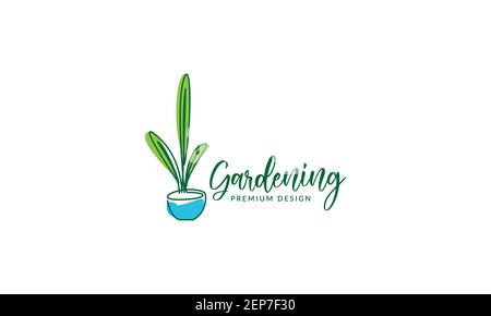 Dekorative Pflanzen Linien Kunst abstrakt Gartenarbeit Pflanze Logo Design Vektor Symbol Symbol Symbol Grafik Abbildung Stock Vektor