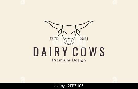 Kuh Kopf Linien einfaches Logo Design Vektor Symbol Symbol Grafik Abbildung Stock Vektor