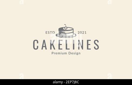 Vintage gravierte Tasse Kuchen Logo Design Vektor Symbol Grafik Abbildung Stock Vektor