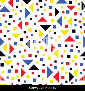 Memphis Vektor nahtloses Muster mit geometrischen Elementen. Retro-Kulisse im Hipster-Stil. Stock Vektor