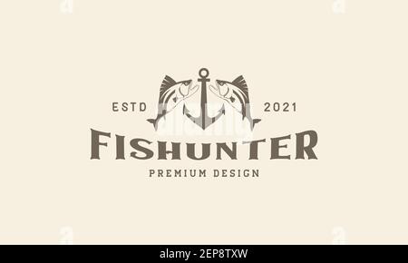 Anker mit Fisch Raubtier vintage Logo Design Vektor Symbol Symbol Abbildung Stock Vektor