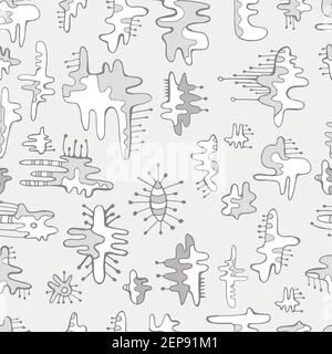 Nahtloses monochromes Muster aus abstrakten Design-Doodle-Elementen. Vektor handgezeichnete Silber und weiße Farben Fantasy-Textur. Stock Vektor