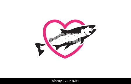 Moderne Form Fisch Lachs mit Liebe Logo Design Vektor-Symbol Symboldarstellung Stock Vektor