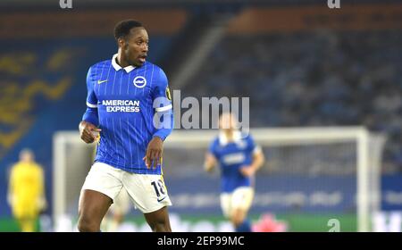 Danny Welbeck von Brighton während des Premier League-Spiels zwischen Brighton und Hove Albion und Crystal Palace im American Express Community Stadium , Brighton , Großbritannien - 22nd. Februar 2021 nur für redaktionelle Verwendung. Keine Verkaufsförderung. Für Football-Bilder gelten die Einschränkungen von FA und Premier League. Keine Nutzung des Internets/Handys ohne FAPL-Lizenz. Weitere Informationen erhalten Sie bei Football Dataco Stockfoto