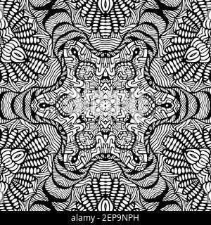 Malseite abstrakte Mandala mit dekorativen Doodle Ornament. Künstlerisches psychedelisches Antistress-Muster. Schwarz und weiß heilige Geometrie Stil. Vektor Stock Vektor