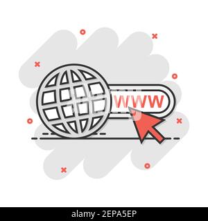 Vektor cartoon klicken Sie auf Web Icon im Comic-stil. Globe World zeichen Abbildung Piktogramm. WWW url Business splash Wirkung Konzept. Stock Vektor
