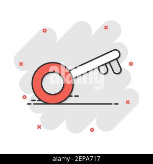 Vektor cartoon Schlüsselsymbol im Comic-stil. Zeichen Abbildung Piktogramm entriegeln. Private Secure Key business splash Wirkung Konzept. Stock Vektor