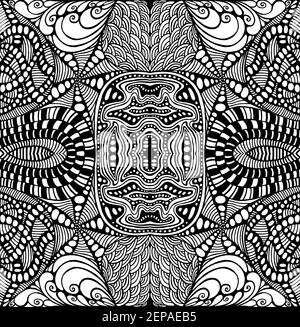 Ornamental Muster Doodle Stil mit Labyrinth Ornamente Malseite. Mystische abstrakte Boho-Textur. Stammes ethnischen schamanischen Hintergrund. Schwarz-Weiß tr Stock Vektor