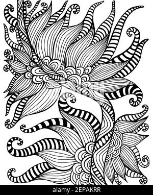 Schwarz und weiß böhmischen ornamentalen Blumenmuster Malseite. Dekorative abstrakte Doodle Stil Element, isoliert auf weißem Hintergrund. Vektorhand Stock Vektor