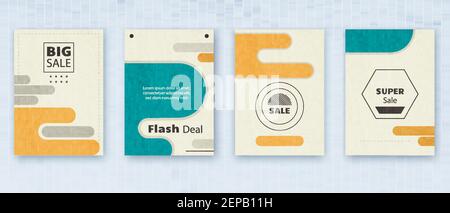 Geometrie-Bannersatz. Memphis-Muster. Vektorgrafik für Werbung. Großer Verkauf, super Verkauf, Flash Deal Stock Vektor