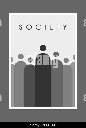 Minimalistisches Schwarz-Weiß-Design für das Cover einer Social-Engineering-Konferenz und andere Veranstaltungen, Vektor. Das Konzept der Probleme in der Gesellschaft. Stock Vektor