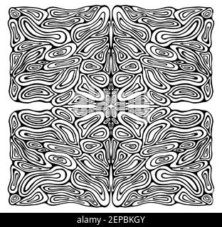 Komplizierte psychedelische Kreise Ornament Färbung Seite. Schwarz-weiß bizarr abstrakt schamanischen Hintergrund. Vektorgrafik. Stock Vektor