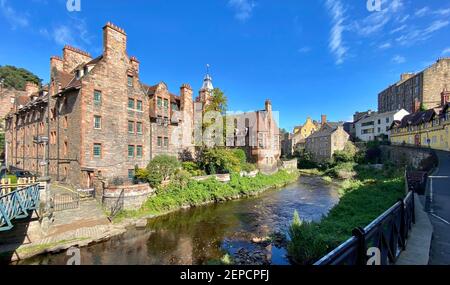 Dean Village am Wasser von Leith in Edinburgh. Stockfoto