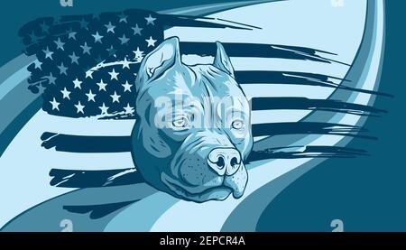 Kopf des Pitbull mit amerikanischer Flagge Vektor-Illustration Stock Vektor