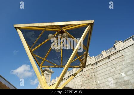 Blick auf Moskau, Russland. Puschkinski (Andrejewski) Fußgängerbrücke Stockfoto