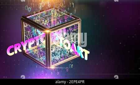 NFT nicht fungible tokenscrypto Kunst auf bunten abstrakten Hintergrund. Zahlen Sie für einzigartige Sammlerstücke in Spielen oder Kunst. 3D Rendering von NFT crypto Art collectibl Stockfoto