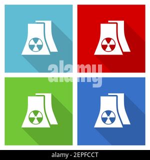 Kernkraftwerk Icon Set, flache Design Vektor Illustration in eps 10 für webdesign und mobile Anwendungen in vier Farbvarianten Stock Vektor