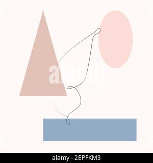 Einfache Schmetterling eine Linie Zeichnung auf minimal cubism Formen Hintergrund. Abstrakte Insekten kontinuierliche Linie Kunst. Handgezeichnete Illustration in trendigen Umriss Stock Vektor