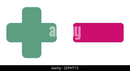 Plus- und Minuszeichen flache Symbole rot und grün. Stock Vektor