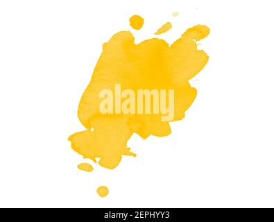 Gelber Aquarellpinsel isoliert auf weißem Hintergrund Stockfoto