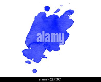 Blaue Aquarell-Blot-Pinsel isoliert auf weißem Hintergrund für Kunst Design Stockfoto