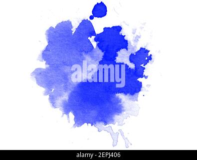 Blauer Aquarell-Blot-Pinsel isoliert auf weißem Hintergrund Stockfoto