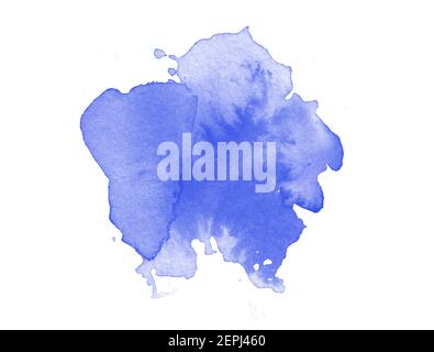 Blauer Aquarell-Blot-Pinsel isoliert auf weißem Hintergrund Stockfoto