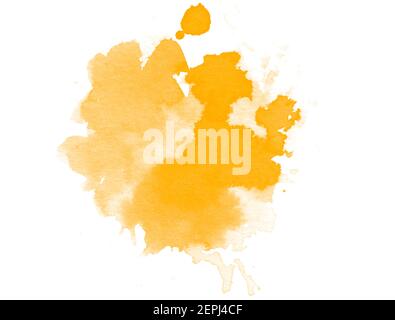 Gelber Aquarell-Blot-Pinsel isoliert auf weißem Hintergrund Stockfoto