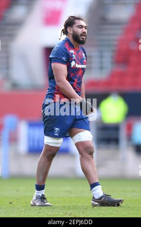 Ashton Gate Stadium, Bristol, Großbritannien. Februar 2021, 27th. Premiership Rugby Union, Bristol Bears versus Leicester Tigers; Chris Vui of Bristol Bears Credit: Action Plus Sports/Alamy Live News Stockfoto