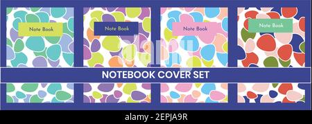 Deckblatt-Vorlagen. Lustige niedliche bunte Kieselsteine Muster Notebook-Cover-Set für Notebook, Tagebuch und Notizblöcke, Set von 4 Stock Vektor