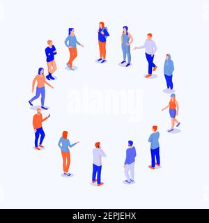 Kreis Menschen diskutieren Pläne und Projekte isometrisch. Working Team Manager entwickeln eine gemeinsame Strategie. Stock Vektor