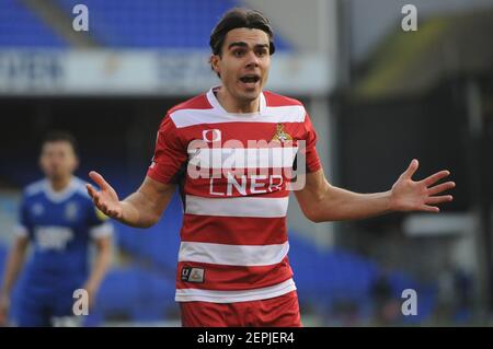 Ipswich, Großbritannien. 27th. Februar 2021Doncasters Reece James während des Sky Bet League 1-Spiels zwischen Ipswich Town und Doncaster Rovers in Portman Road, Ipswich am Samstag, 27th. Februar 2021. (Kredit: Ben Pooley - MI News) Kredit: MI Nachrichten & Sport /Alamy Live Nachrichten Stockfoto