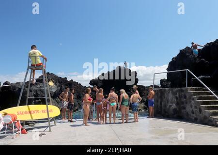 Lava Rock Pools in Praia dos Biscoitos, Terceira Stockfoto