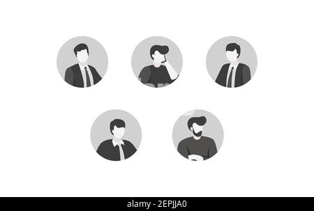 Monochrome Avatare für Unternehmen. Business-Charaktere in formellen Jacken und Krawatten mit stilvollen Frisuren. Stock Vektor