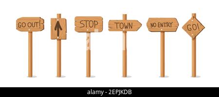 Alte Holzpointer Banner. Retro-Plakatwände auf Stick mit Stopp und keine Eintragungsansagen und Informationen. Stock Vektor