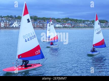 Topper Segelboote, Segeln in West Bay, North Berwick Stockfoto