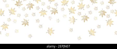 Gold Ahornblätter fallen Rand Design mit weißem Hintergrund Stock Vektor