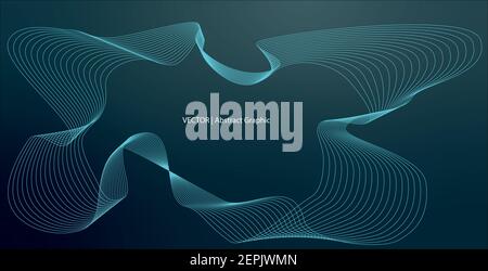 Vektor-Grafik-Elemente von mintblau Band Banner Form, abstrakte wellige parallele Linien Muster mit Blend-Tool auf blauem Hintergrund Stock Vektor