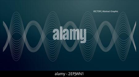 Vektorgrafikelemente von silbernen Band Klangwellenformen, abstrakte wellenförmige parallele Linien Muster mit Blend-Tool auf blauem Hintergrund Stock Vektor